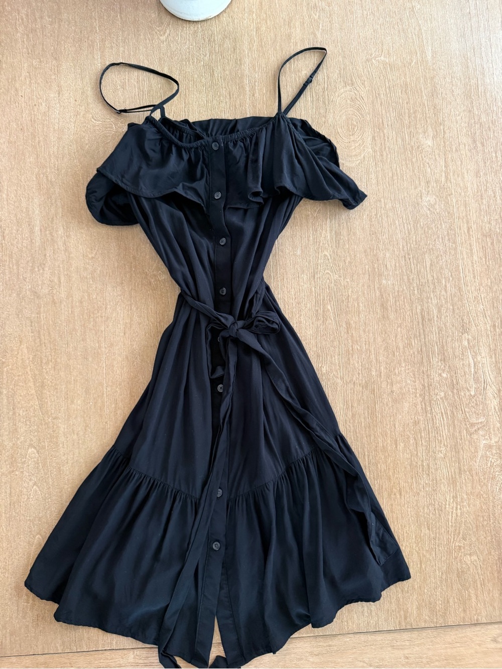Gap Black Off Shoulder Button Front Midi Dress Tie Waist Women’s Medium